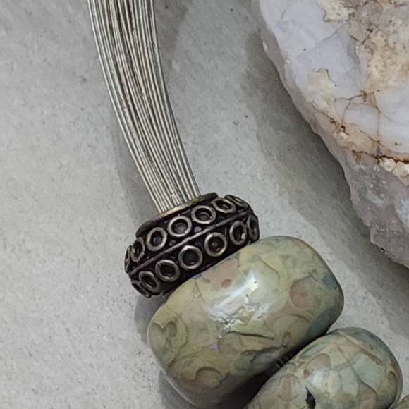 Sterling Silver 925 Necklace with Chunky Stone Beads and Textured Spacers - Picture 7 of 15